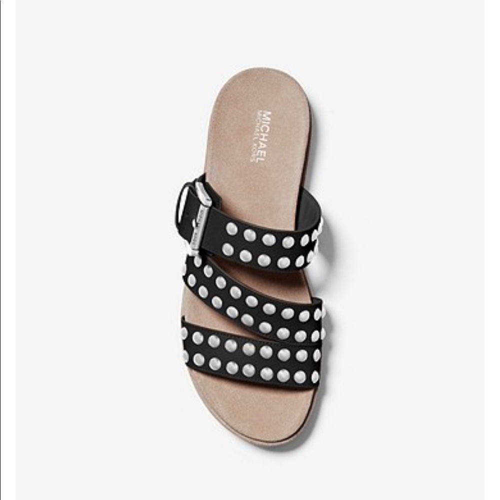 MICHAEL Michael Kors Black Studded Triple-Strap Slide Sandals